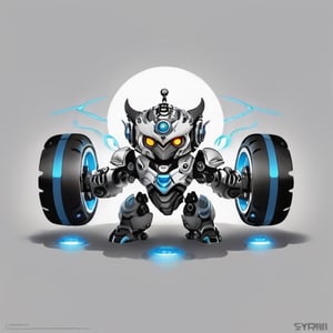 centered, ((solo)), digital art, full body, | cute robot made from venchile, foot become wheels, have jets machine and turbo, wearing owl helmet, science fiction, grey background, vehicle focus , chibi, black and blue sky futuristic, neon lights, | (white background:1.2), simple background, | (symetrical), glowing eyes, ((text " TA" on wall everywhere)),zj,mythical clouds
