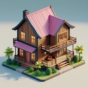 cute 3D isometric model of wooden house | blender render engine niji 5 style expressive,3d isometric,3d style,