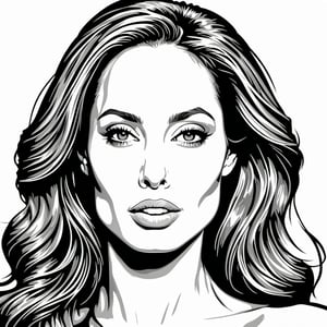 coloring book, bold line art. White and black minimalistic draw coloring page for angelina jolie. Defined lines. Clean Drawn. Vector, Coloring Page, Bold line art, Coloring Book, Outline, Coloring, Coloring Sheet, Coloring Book, Coloring Page, Black and white, illustration, Draw, drwbk coloring book drawing,ColoringBookAF