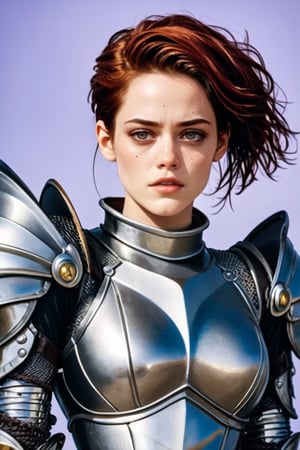 medium shot of woman, ((upper body)), simple background, wearing sexy armor suit, kristen stewart,disney pixar style
