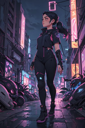 1girl,cyberpunk city,night ciry,realistic,science fiction,flat colors,,jinx \(league of legends\),beautiful,(cute:1.2),alessa