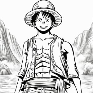 a beautiful drawing of monkey d luffy one piece, black and white, black & white,Coloring Book, ColoringBookAF