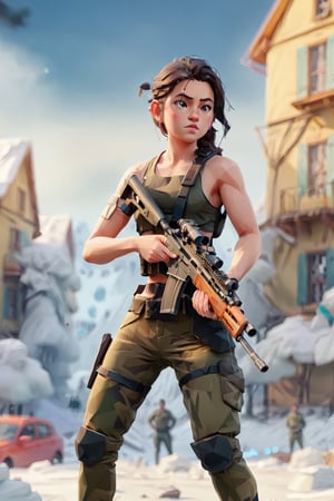 best quality,masterpiece,illustration,super detailed,High detail RAW photo,professional photograph,ultra-detailed,CG,unity,8k wallpaper,extremely detailed CG,extremely detailed,extremely detailed,Amazing,finely detail,official art,High quality texture,highres, intricate, feminine,beautiful, highly detailed,digital , PUBG game,photography, Pubg girl character, 1girl, with M416 glacier AMR, full size image, in battlefield , holding gun,  6x scope , war,(full body)fighting_stance,dynamic pose,standing,Detailedface, (ruined city  background),
