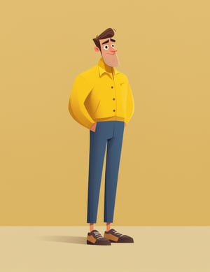 solo, full body, looking at viewer, yellow background,Flat Design,gh3a