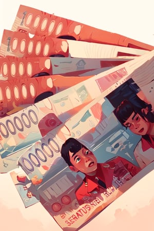 illustration of two hands hold money, red money, art by Atey Ghailan,masterpiece, perfect anatomy,
