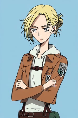 danton style of annie leonhart, 1girl, solo, perfect anatomy, detail, masterpiece, 4k, high res", upper body, simple background, Attack on Titan, Annie Leonhart