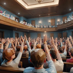 The audience in the room, most of their hands went up, masterpiece, perfect anatomy