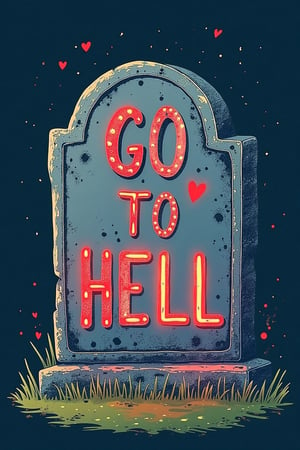 k1dsp0ster, kids poster of a tombstone with word GO TO HELL, in the style of t0k