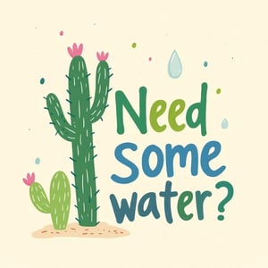 k1dsp0ster, kids poster of the Cactus with word "Need some water?". Choose random 1 color background. in the style of t0k