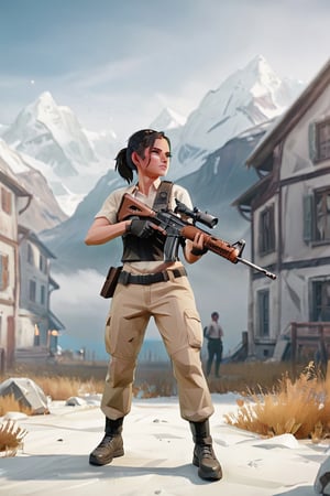 best quality,masterpiece,illustration,super detailed,High detail RAW photo,professional photograph,ultra-detailed,CG,unity,8k wallpaper,extremely detailed CG,extremely detailed,extremely detailed,Amazing,finely detail,official art,High quality texture,highres,
blonde hair, intricate, feminine,beautiful, highly detailed,digital , PUBG game,photography, Pubg girl charector, 1girl, with M416 glacier AMR, full size image, in battlefield , holding gun,  6x scope , war,(full body)fighting_stance,dynamic pose,standing,Detailedface, (ruined city  background),nindi