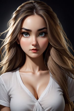 photorealistic, masterpiece, upper body, best quality, raw photo, 1girl, long hair, detailed eyes and face, sagging breast, white shirt, dynamic lighting, in the dark, deep shadow, low key, sasha grey

