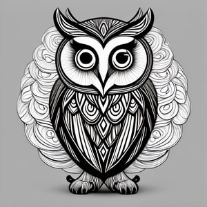 coloring book, bold line art.  White and black minimalistic draw coloring page for a owl,  Defined lines. Clean Drawn. Vector, Coloring Page, Bold line art, Coloring Book, Outline