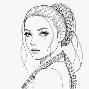 coloring book, bold line art. White and black minimalistic draw coloring page formakima, braided ponytail, ringed eyes. Defined lines. Clean Drawn. Vector, Coloring Page, Bold line art, Coloring Book, Outline, Coloring, Coloring Sheet, Coloring Book, Coloring Page, Black and white, illustration, Draw, drwbk coloring book drawing