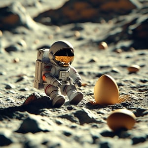 a tiny astronaut hatching from an egg on the moon