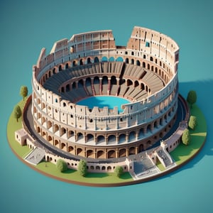 cute 3D isometric model of the the Colosseum in Italy| blender render engine niji 5 style expressive,3d isometric,3d style,