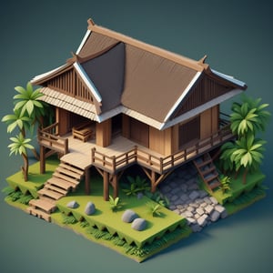 cute 3D isometric model of baduy house | blender render engine niji 5 style expressive,3d isometric,3d style,