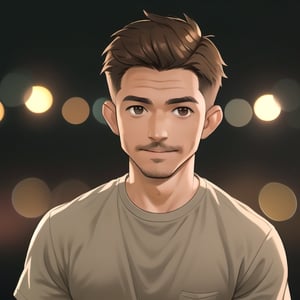 (looking at viewer), young adult man, dark completion, (light brown eyes), (short manly hairstyle), (light brown hair color), | centered, award winning face portrait, solo, man, | character concept, digital art, masterpiece, | bokeh, depth of field, |   ,adjie
