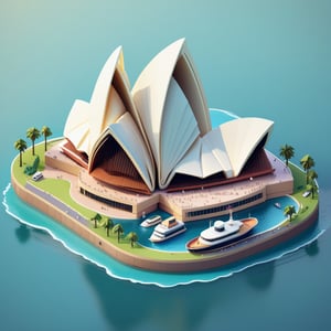 cute 3D isometric model of the sydney opera house | blender render engine niji 5 style expressive,3d isometric,3d style,