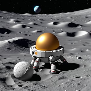 a tiny astronaut hatching from an egg on the moon