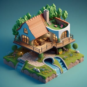 cute 3D isometric model of underground house | blender render engine niji 5 style expressive,3d isometric,3d style,