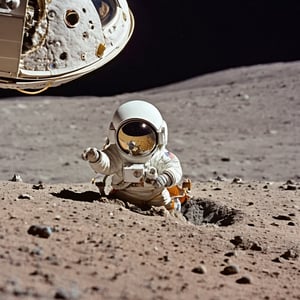 a tiny astronaut hatching from an egg on the moon