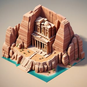 cute 3D isometric model of the Petra in Jordan seen from close | blender render engine niji 5 style expressive,3d isometric,3d style,