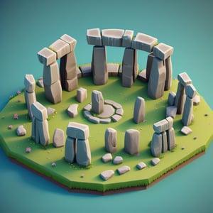 cute 3D isometric model of stonehenge | blender render engine niji 5 style expressive,3d isometric,3d style,