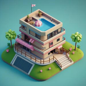 cute 3D isometric model of bunker house | blender render engine niji 5 style expressive,3d isometric,3d style,