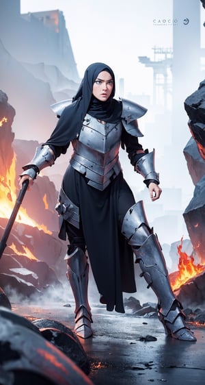 concept
(warrior with futuristic armor: 1.5), (in post-apocalyptic world: 1.5),
BREAK
warrior specifications
(1woman), (blue eyes:1.2), (lips:1.4)
BREAK
warrior actions specifications
(fierce gaze:1.5), (dynamic pose:1.4), (attack pose:1.5),
(attacking:1.5),
BREAK
armor specifications
(armor armor:1.3), (cloaked armor:1.4), (futuristic armor:1.5), (titanium armor:1.5), (armor details:1.3)
BREAK
environment specifications
(valleys of fire:1.5), (sulfur:1.2), (corrosive acid:1.2), (lava:1.4), (totally destroyed world:1.4), (burning floor:1.2),
BREAK
(Realistic, Photorealistic: 1.5), (Masterpiece, Best Quality: 1.4), (Ultra High Resolution: 1.5), (RAW Photo: 1.2), (Face Focus: 1.2), (Ultra Detailed CG Unified 8k Wallpaper: 1.5), (Hyper Sharp Focus: 1.5), (Ultra Sharp Focus: 1.5), (Beautiful pretty face: 1.5) (professional photo lighting:1.3), , (super detailed background, detail background: 1.5), (elegante:1.3), (cinemático:1.4), ((dark hijab)), full body, full shot, black long skirt