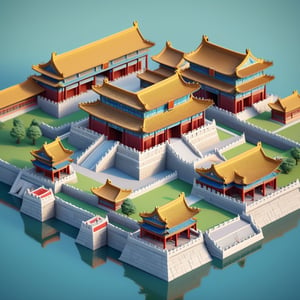 cute 3D isometric model of the forbidden city china | blender render engine niji 5 style expressive,3d isometric,3d style,