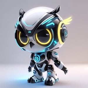 centered, ((solo)), digital art, full body, | cute of robot wearing owl helmet, chibi, black and blue sky futuristic, neon lights, | (white background:1.2), simple background, | (symetrical), glowing eyes, ((text " TA" on body, number " 10 " on chest,)), ,JB64