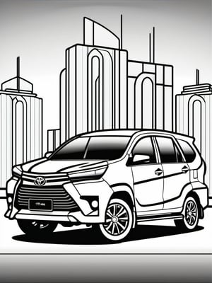 coloring book, bold line art. White and black minimalistic draw coloring page for a toyota avanza. Defined lines. Clean Drawn. Vector, Coloring Page, Bold line art, Coloring Book, Outline, 
Coloring,
Coloring Sheet,
Coloring Book,
Coloring Page,
Black and white,
illustration,
Draw,
