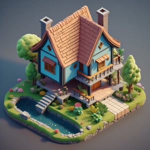 cute 3D isometric model of primordial house | blender render engine niji 5 style expressive,3d isometric,3d style,