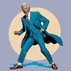 Morgan Freeman, (wearing suit, shoes), silat position, (in the combined style of Mœbius and french comics), (minimal vector:1.1)