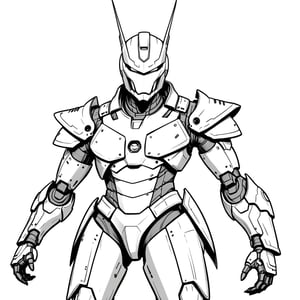 coloring book, bold line art. White and black minimalistic draw coloring page for a Dreadnova Chaosbringer, Picture this villain in an otherworldly suit of armor,Mecha. Defined lines. Clean Drawn. Vector, Coloring Page, Bold line art, Coloring Book, Outline, Coloring, Coloring Sheet, Coloring Book, Coloring Page, Black and white, illustration, Draw, drwbk coloring book drawing