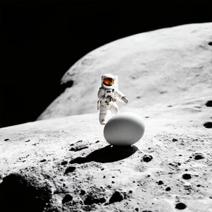 a tiny astronaut hatching from an egg on the moon