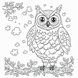 coloring book, bold line art.  White and black minimalistic draw coloring page for a owl. Defined lines. Clean Drawn. Vector, Coloring Page, Bold line art, Coloring Book, Outline
