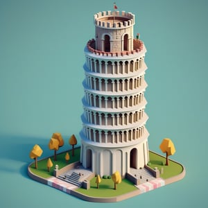 cute 3D isometric model of the (crooked) torre de pisa | blender render engine niji 5 style expressive,3d isometric,3d style,