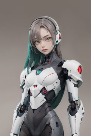 shodanSS_soul3142, 1boy, solo, green eyes, glowing eyes, robot joints, long hair, looking at viewer, glowing, green hair, grey skin, android, colored skin,