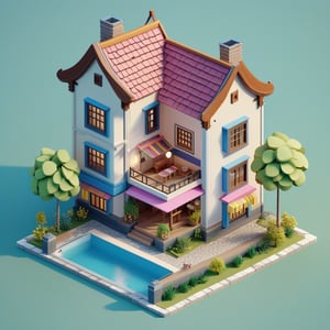 cute 3D isometric model of buton house | blender render engine niji 5 style expressive,3d isometric,3d style,
