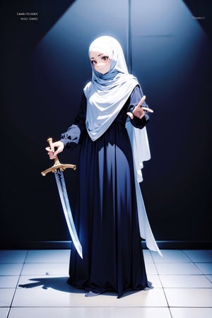 Sword de carne demoníaca, solo la espada ,holding a sword, dress, hijab, gamis
