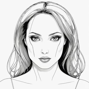 coloring book, bold line art. White and black minimalistic draw coloring page for angelina jolie. Defined lines. Clean Drawn. Vector, Coloring Page, Bold line art, Coloring Book, Outline, Coloring, Coloring Sheet, Coloring Book, Coloring Page, Black and white, illustration, Draw, drwbk coloring book drawing
