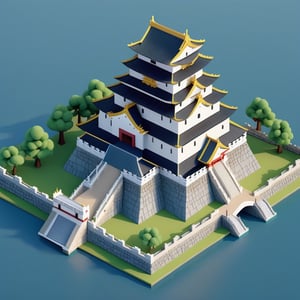 cute 3D isometric model of osaka castle | blender render engine niji 5 style expressive,3d isometric,3d style,