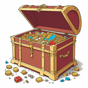 An illustration of a Alexander the Greatd found treasure chest, (in the combined style of Mœbius and french comics), (minimal vector:1.1)