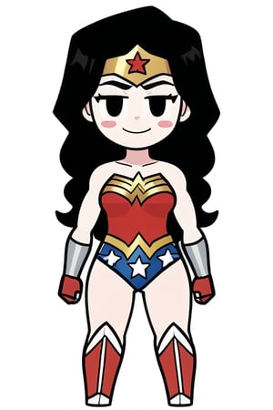 chibi, style parody, ((masterpiece,best quality)), absurdres, hmdmg1, woman, gal gadot,  pale skin ,wonder woman costume, blush, blush stickers, solo, smiling,looking at viewer, cowboy shot, cinematic composition, contrapposto,simple background, white background, eldmeisterog style ,sks style,sketch art, multiple belts, fingerless gloves, black clothes,DEATHMETAL,album_cover,masterpiece, chibi style