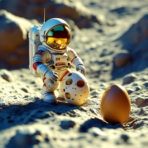 a tiny astronaut hatching from an egg on the moon