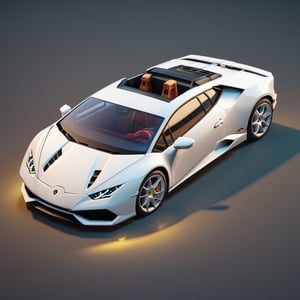 cute 3D isometric model of a white lamborghini huracan towed by buffalo | blender render engine niji 5 style expressive,3d isometric,3d style,