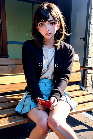 1girl, determined, closed mouth, split-color hair, medium hair, asymmetrical bangs, mini skirt, BREAK,
sits on a bench and reads a book. Next to her lies a dog,
absurdres,highres,ultra detailed,(photorealistic:1.3), RAW PHOTO,Sasha Grey,ai_uehara