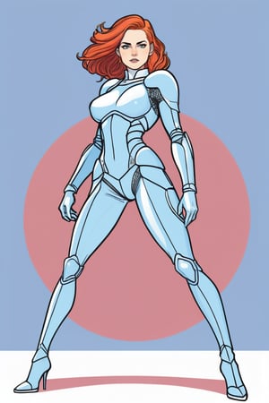 (in the combined style of Mœbius and french comics), (minimal vector:1.1), full shot of woman, ((full body)), simple background, wearing sexy armor suit, DonMM1y4XL, kristen stewart,disney pixar style