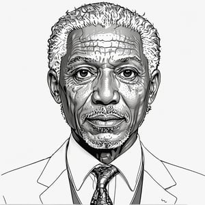 coloring book, bold line art. White and black minimalistic draw coloring page for morgan freeman. Defined lines. Clean Drawn. Vector, Coloring Page, Bold line art, Coloring Book, Outline, Coloring, Coloring Sheet, Coloring Book, Coloring Page, Black and white, illustration, Draw, drwbk coloring book drawing